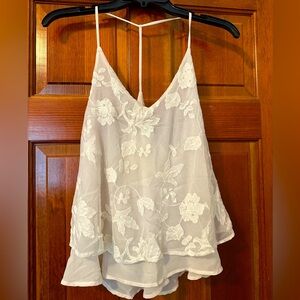 White Floral Mesh Top